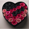 Black and Magenta Roses in Heart-Shaped Black Paper Box - Imaginary Worlds