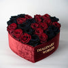 Black and Red Roses in Heart - Shaped Black Velvet Box - Imaginary Worlds