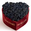 Black Forever Roses in Heart - Shaped Velvet Box - Imaginary Worlds