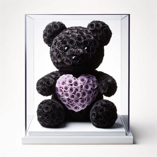 Black Rose Bear with purple Roses Heart - Imaginary Worlds