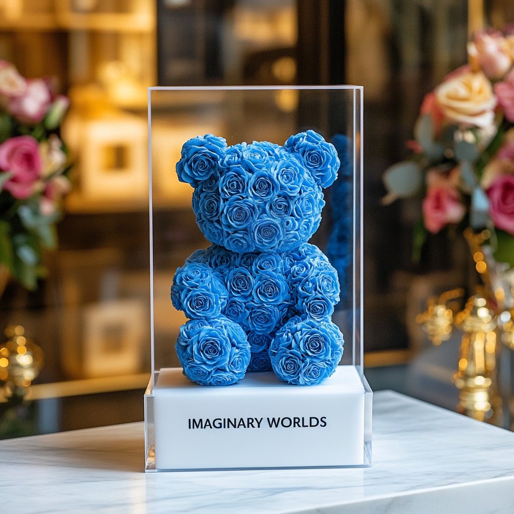 Blue Preserved Rose Bear - Imaginary Worlds