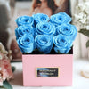 Customized Blue Infinity Roses Box with Photo - Pink Box - Imaginary Worlds