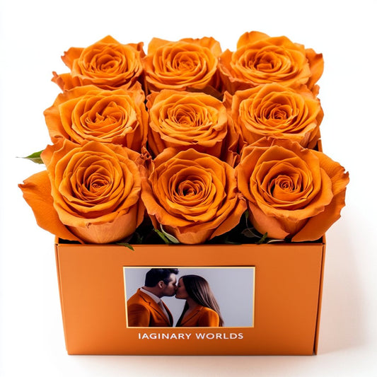 Customized Orange Infinity Roses Box with Photo - Orange Box - Imaginary Worlds