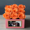 Customized Orange Infinity Roses Box with Photo - Pink Box - Imaginary Worlds