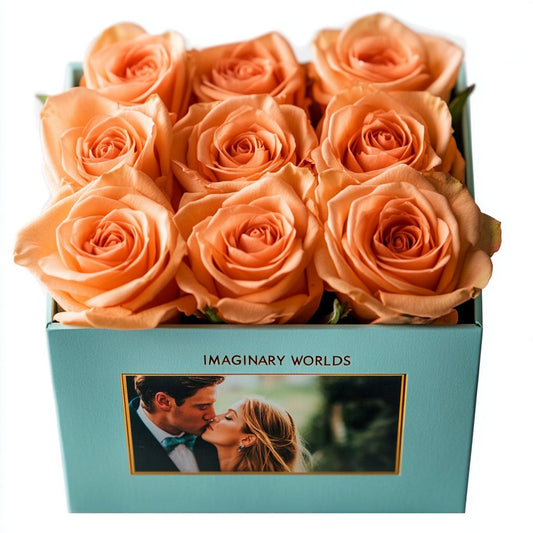 Customized Orange Infinity Roses Box with Photo - Tiffany Blue Box - Imaginary Worlds