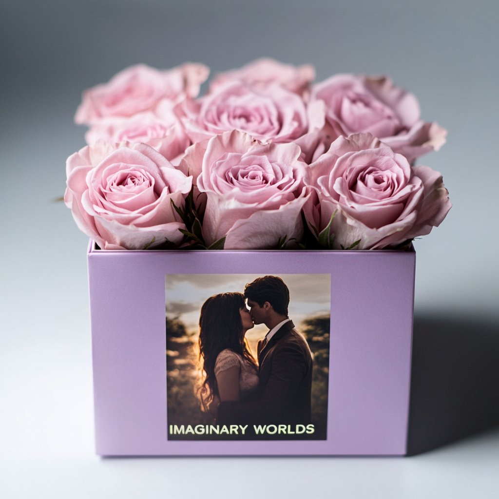 Customized Pink Infinity Roses Box with Photo - Lavender Box - Imaginary Worlds