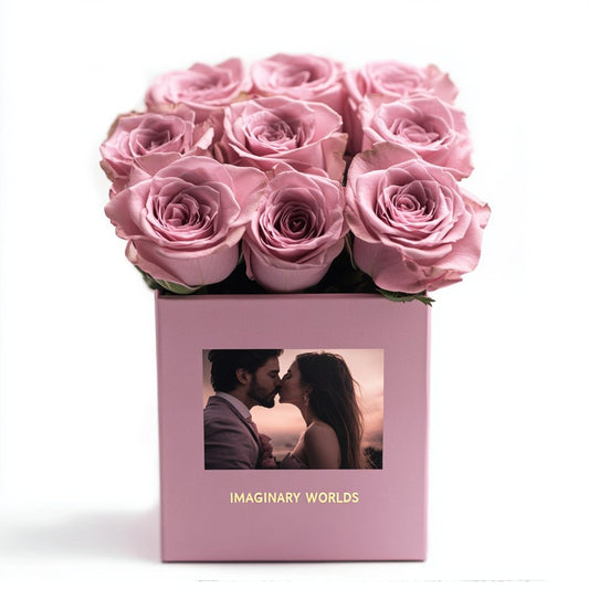 Customized Pink Infinity Roses Box with Photo - Pink Box - Imaginary Worlds