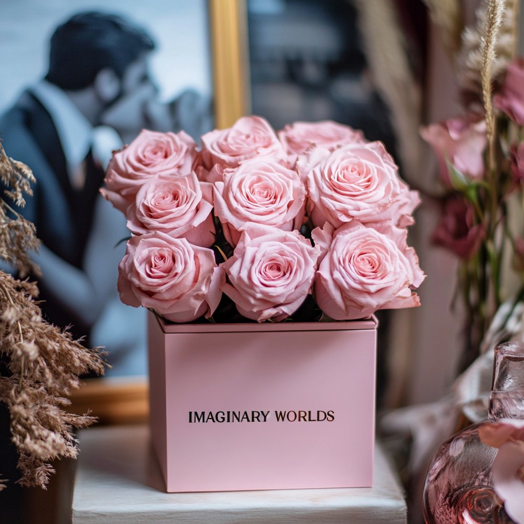 Customized Pink Infinity Roses Box with Photo - Pink Box - Imaginary Worlds