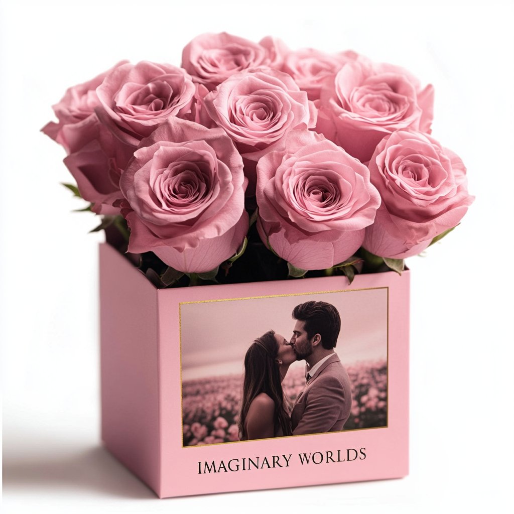 Customized Pink Infinity Roses Box with Photo - Pink Box - Imaginary Worlds