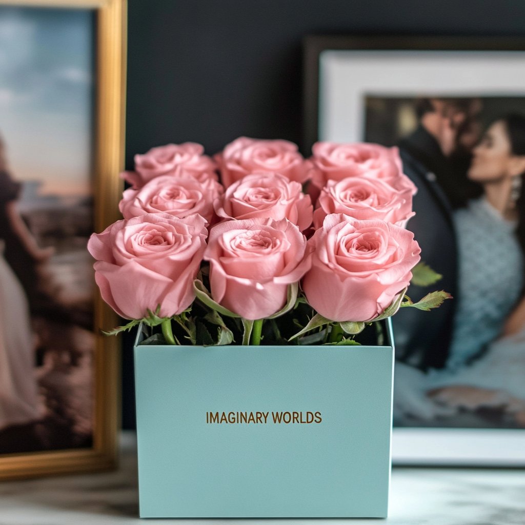 Customized Pink Infinity Roses Box with Photo - Tiffany Blue Box - Imaginary Worlds