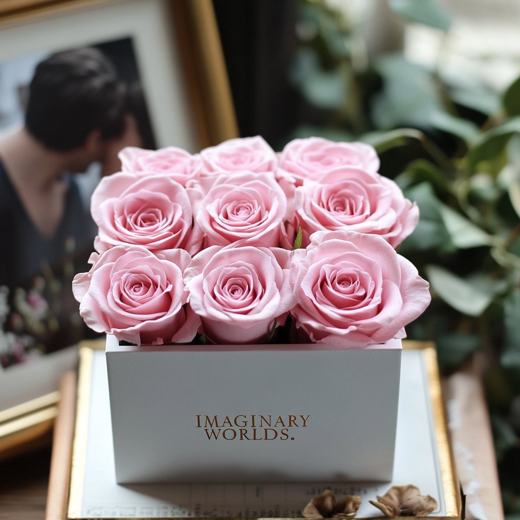 Customized Pink Infinity Roses Box with Photo - White Box - Imaginary Worlds