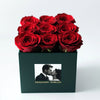 Customized Red Infinity Roses Box with Photo - Green Box - Imaginary Worlds