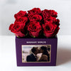 Customized Red Infinity Roses Box with Photo - Royal Purple Box - Imaginary Worlds