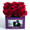 Customized Red Infinity Roses Box with Photo - Royal Purple Box - Imaginary Worlds