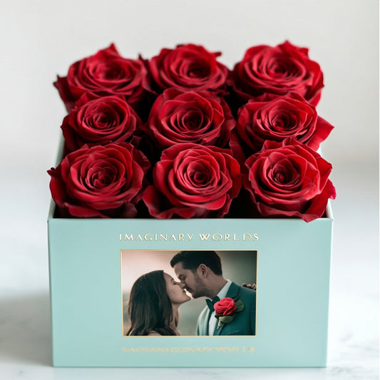 Customized Red Infinity Roses Box with Photo - Tiffany Blue Box - Imaginary Worlds