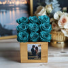 Customized Teal Infinity Roses Box with Photo - Gold Box - Imaginary Worlds