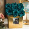 Customized Teal Infinity Roses Box with Photo - Gold Box - Imaginary Worlds