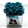 Customized Teal Infinity Roses Box with Photo - Silver Box - Imaginary Worlds