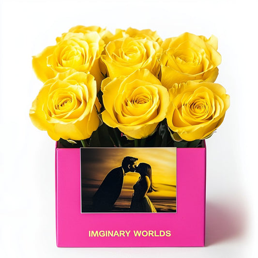 Customized Yellow Infinity Roses Box with Photo - Barbie Box (Hot Pink) - Imaginary Worlds