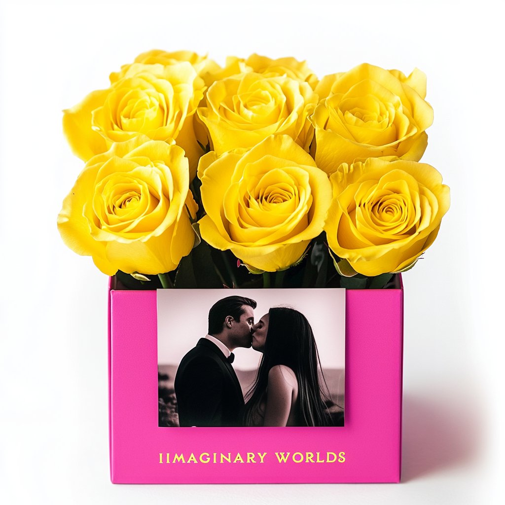 Customized Yellow Infinity Roses Box with Photo - Barbie Box (Hot Pink) - Imaginary Worlds