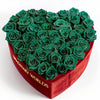 Emerald Green Forever Roses in Heart - Shaped Velvet Box - Imaginary Worlds