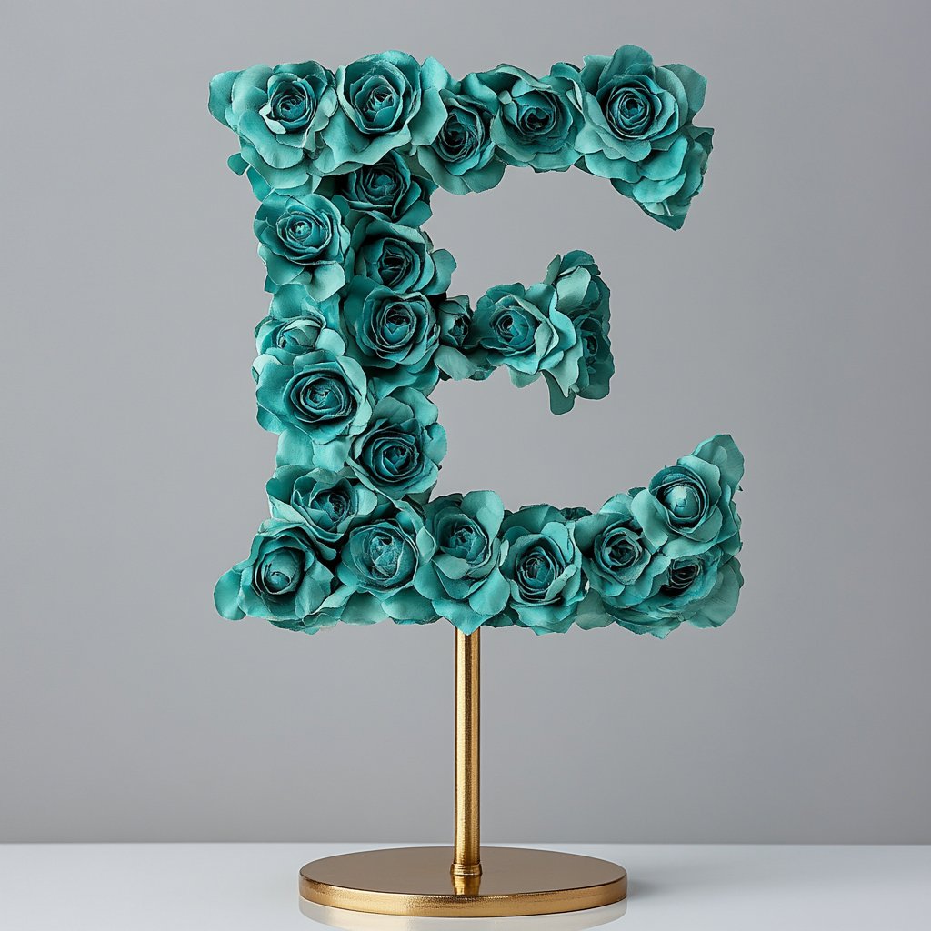 Eris Teal Rose Letter E Lamp - Imaginary Worlds