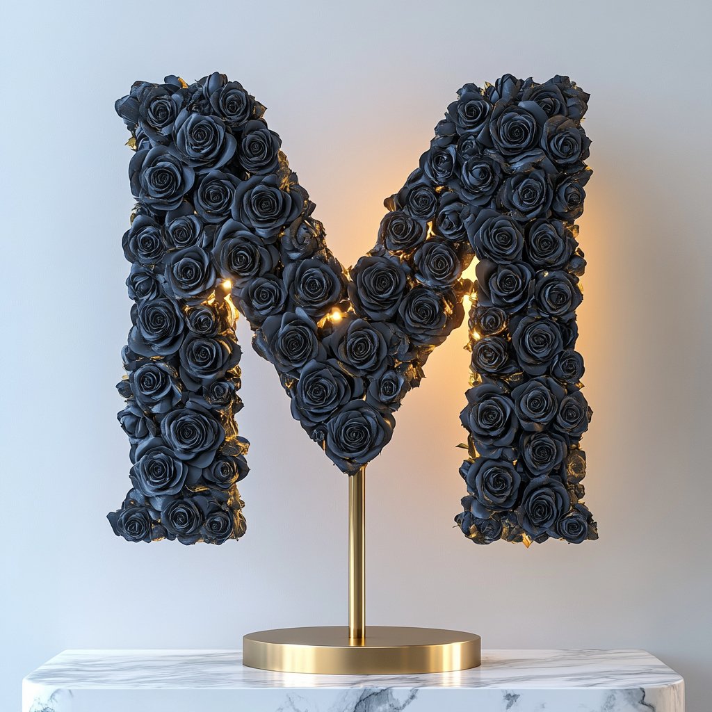 Hades Black Rose Letter M Lamp - Imaginary Worlds