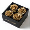 Luxurious Golden Forever Roses in Black Velvet Box - Imaginary Worlds