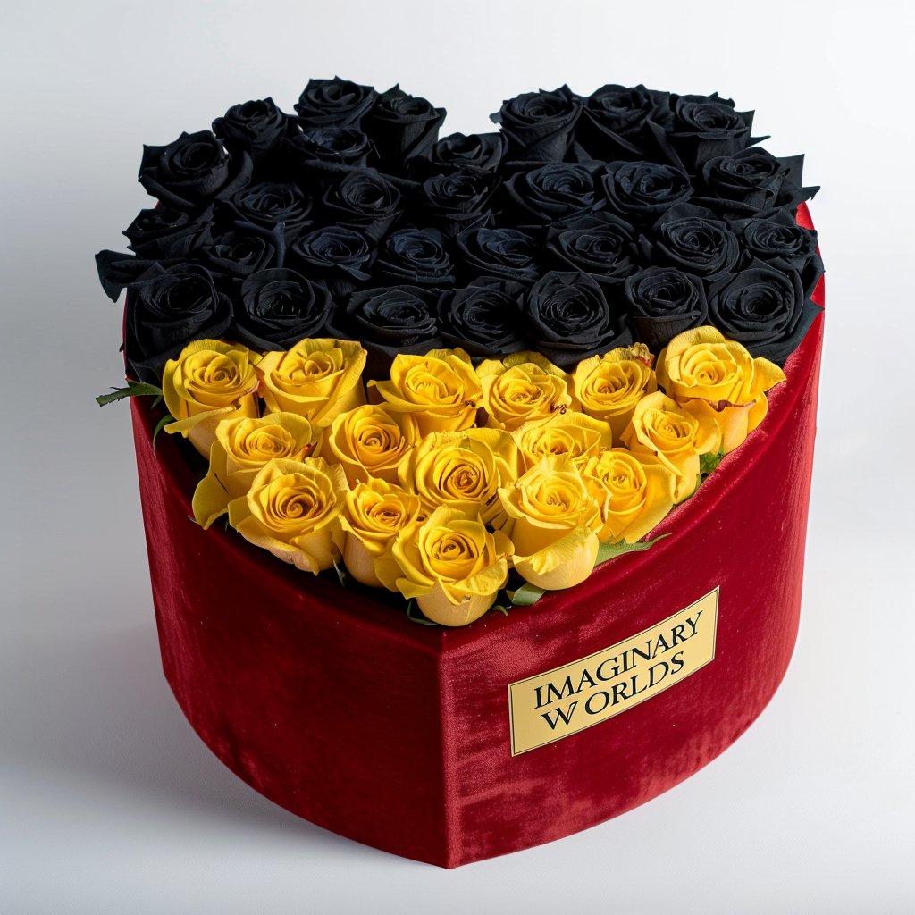 Midnight Sun Roses in Heart - Shaped Black Box - Imaginary Worlds