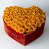 Mustard Yellow Forever Roses in Heart - Shaped Velvet Box - Imaginary Worlds