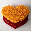 Mustard Yellow Forever Roses in Heart - Shaped Velvet Box - Imaginary Worlds