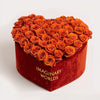 Orange Forever Roses in Heart - Shaped Velvet Box - Imaginary Worlds