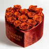 Orange Forever Roses in Heart - Shaped Velvet Box - Imaginary Worlds