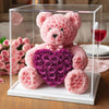 Pink Rose Bear with Purple Roses Heart - Imaginary Worlds