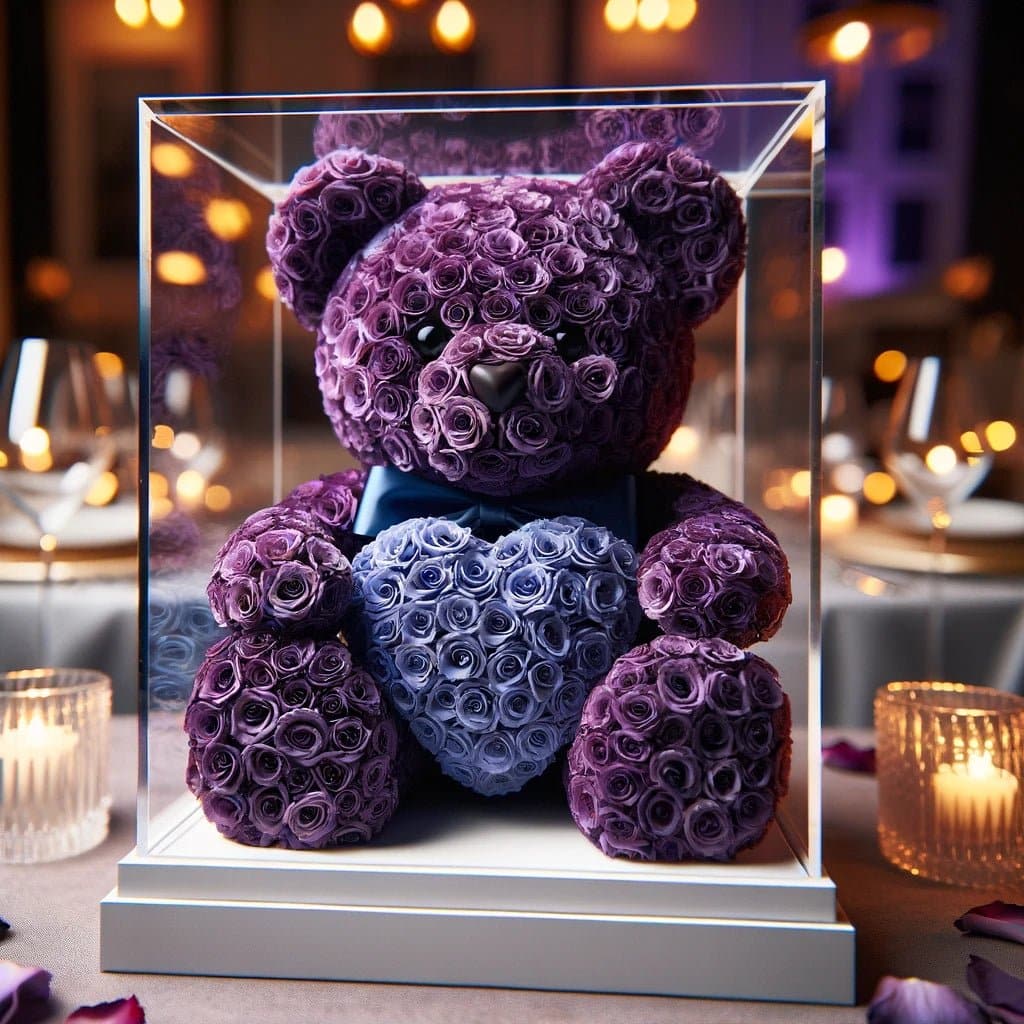 Purple Rose Bear with Blue Heart - Imaginary Worlds