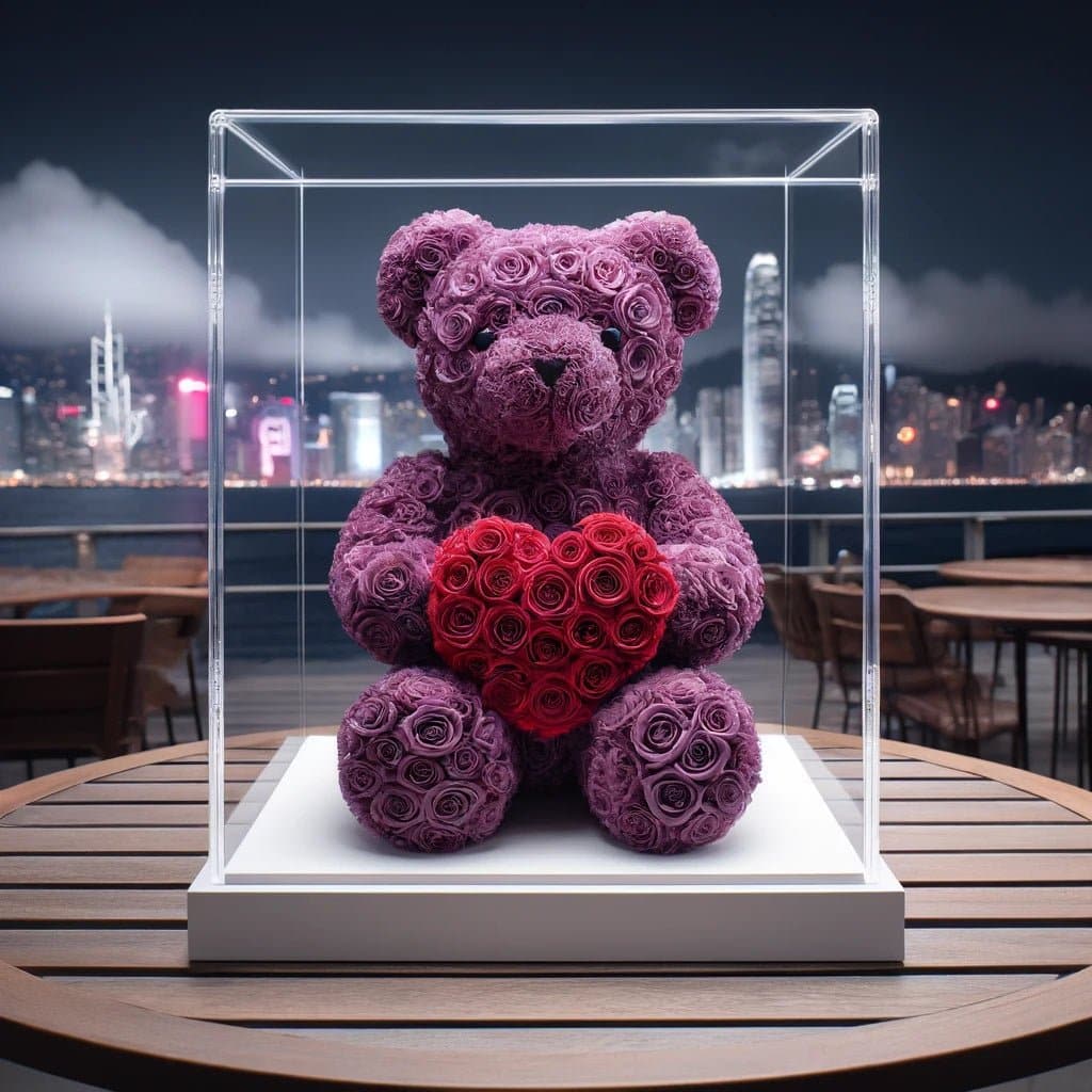 Purple Rose Bear with Red Roses Heart - Imaginary Worlds