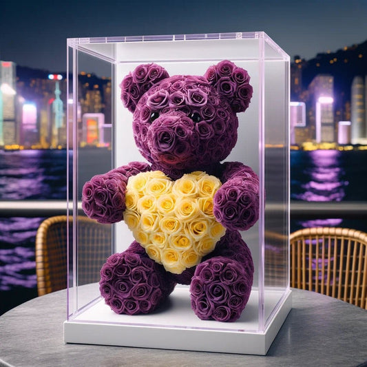 Purple Rose Bear with Yellow Roses Heart - Imaginary Worlds