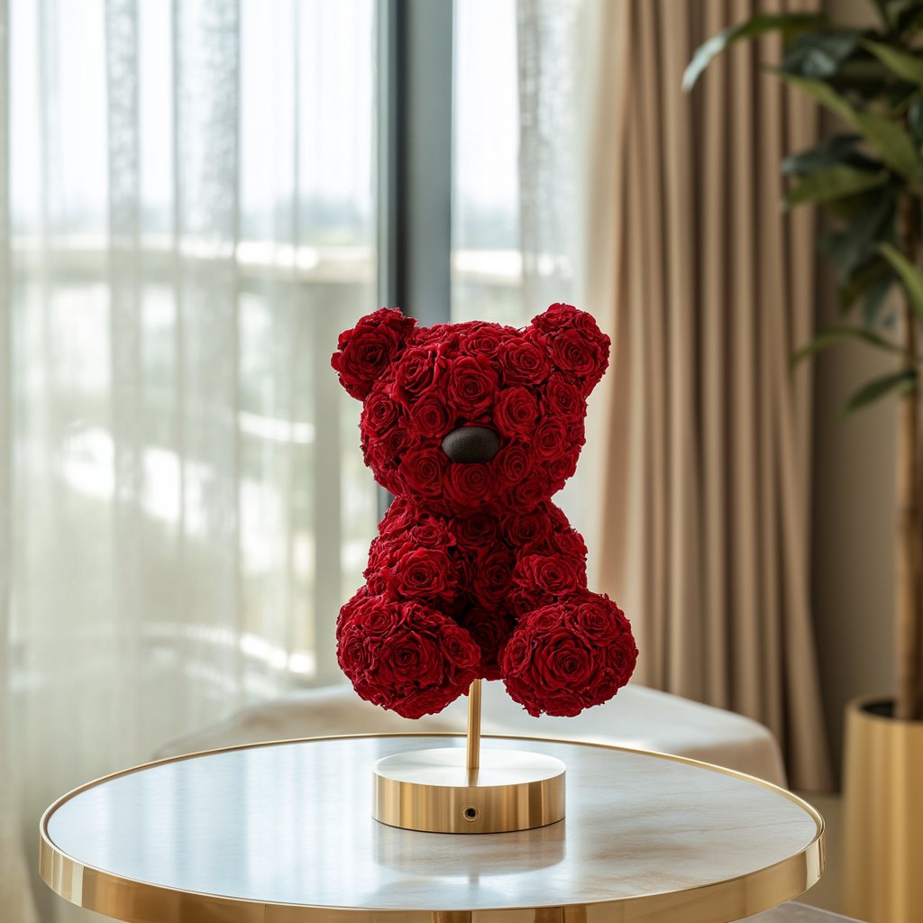 Radiant Red Rose Bear Lamp - Imaginary Worlds