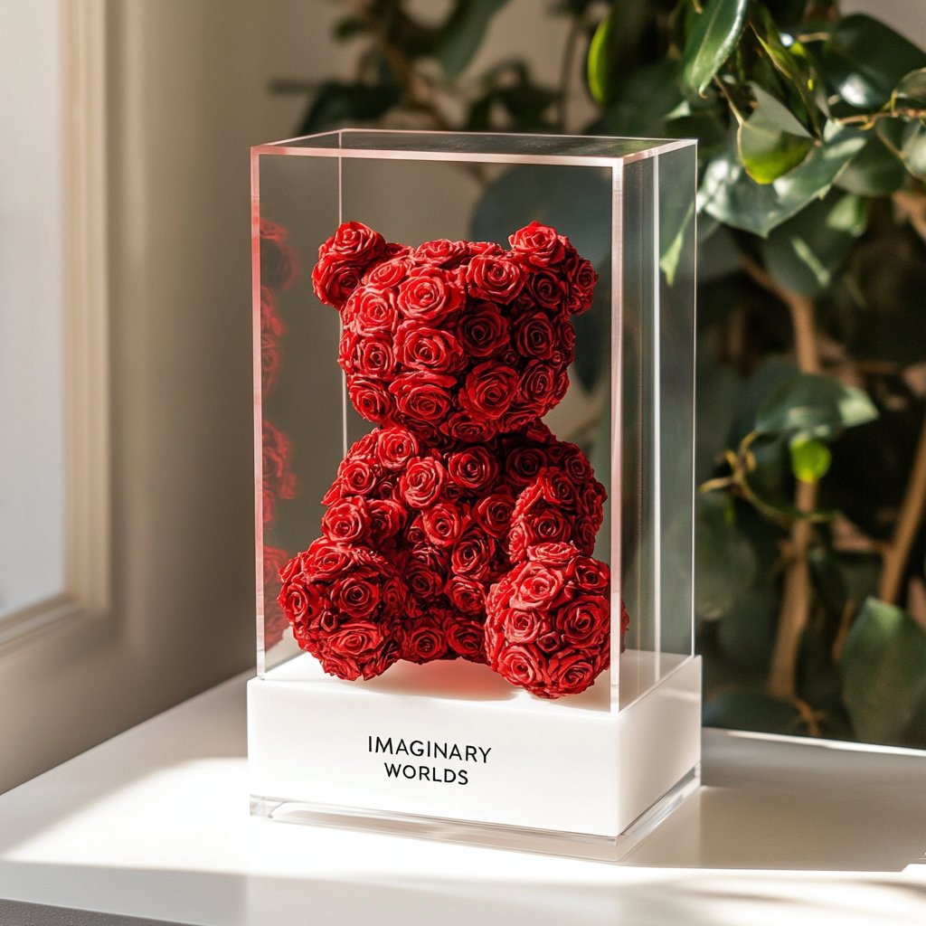 Red Preserved Rose Bear - Imaginary Worlds