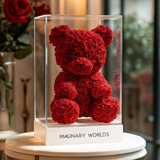 Red Preserved Rose Bear - Imaginary Worlds