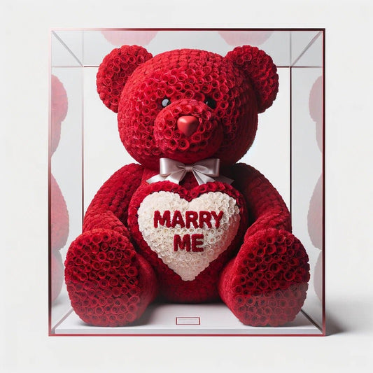 Red Rose Bear "Marry Me" with White Heart - Imaginary Worlds