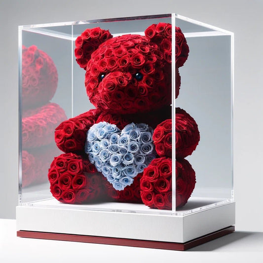 Red Rose Bear with Blue Roses Heart - Imaginary Worlds