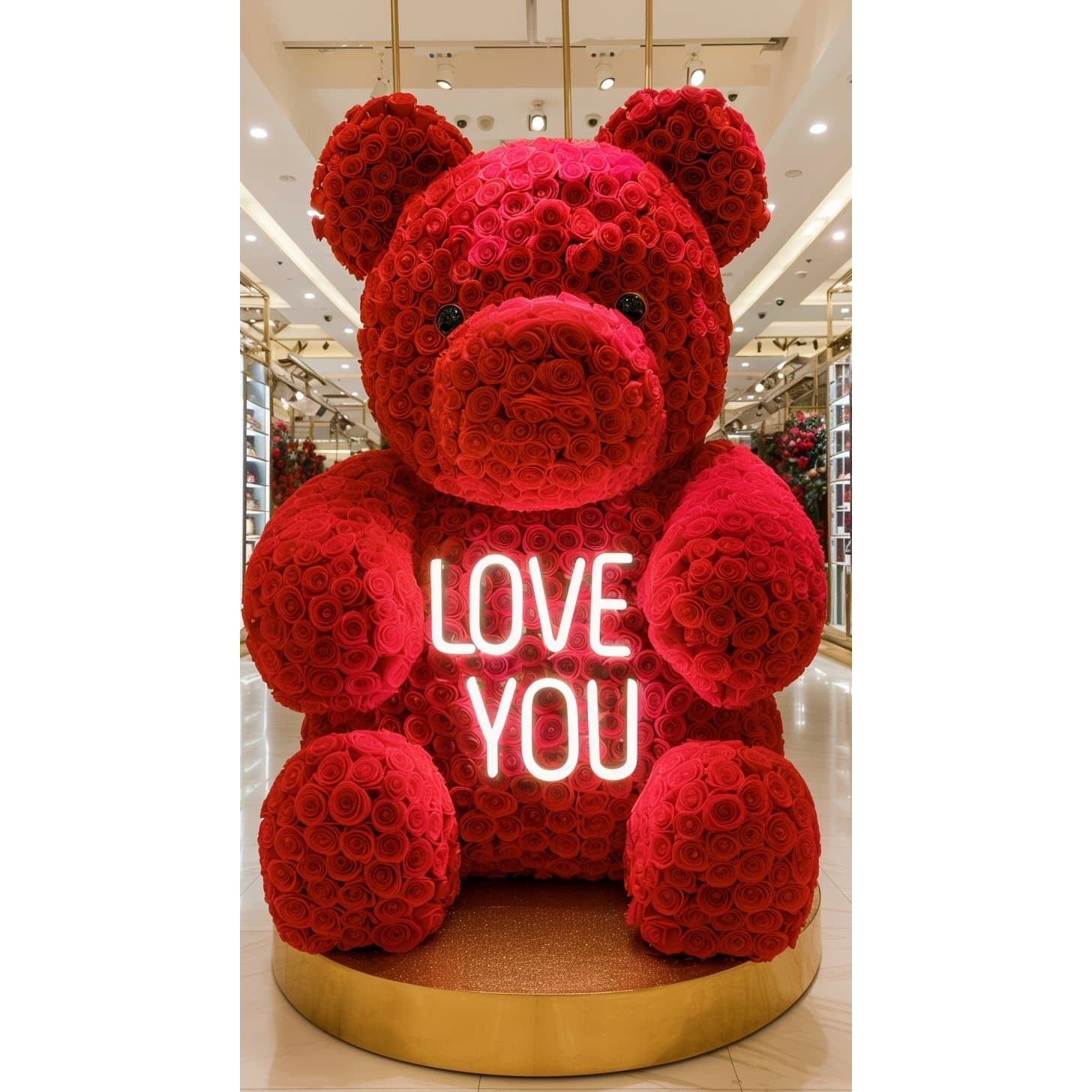 Red Rose Bear with Neon "I Love You" Message - Imaginary Worlds