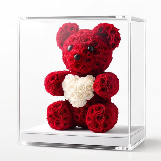 Red Rose Bear with White Roses Heart - Imaginary Worlds