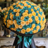 Preserved Yellow and Teal Roses Flower Bouquet