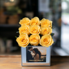 Customized Yellow Infinity Roses Box with Photo - Pink Box